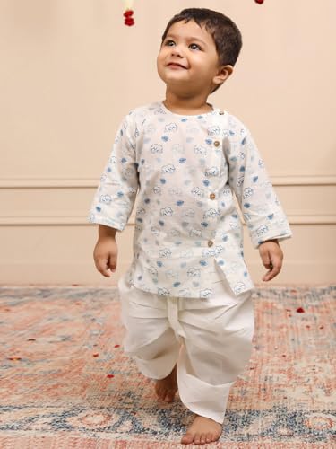 Image of POLKA TOTS 100% Cotton Elegant Traditional Dhoti Kurta Set for Baby Boys | Ultra-soft Cotton Ethnic Dress for Festivals and Weddings | Traditional Angrakha Dress for Kids Boys