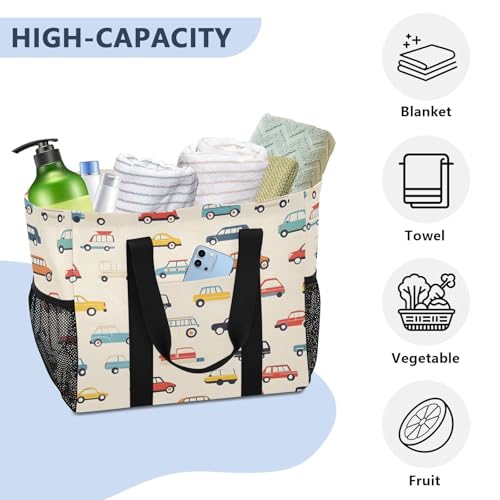 Nander Cartoon Car Reusable Grocery Bags,Large Grocery Tote Bag Water Resistant Shopping Bags Foldable Grocery Bag for Clothes,Shoes and Picnic4