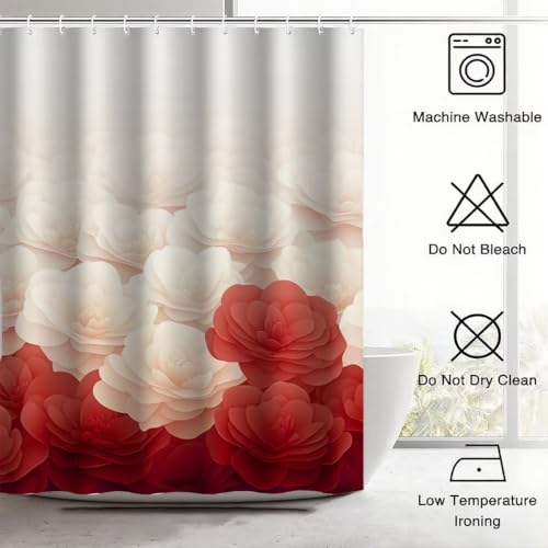 Rideau douche rouge floral en polyester imperméable pour baignoire 100x200 lesté - 7