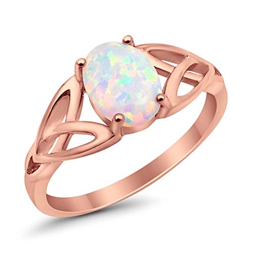 Blue Apple Co. Lab Created White Opal Size-9 Oval Cut Solitaire Engagement Ring for Women 925 Sterling Silver Wedding Promise Ring
