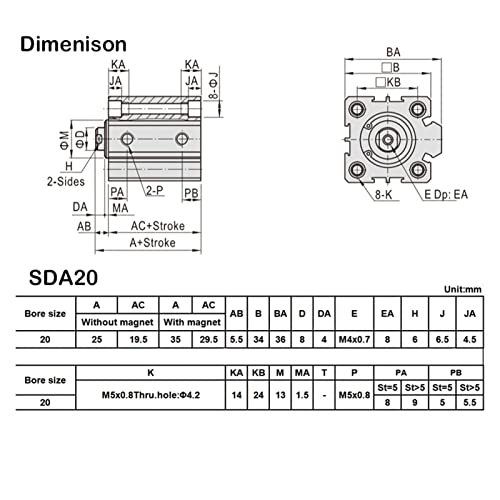 Anillo magnético integrado en cilindro neumático compacto SDA20x15mm 7