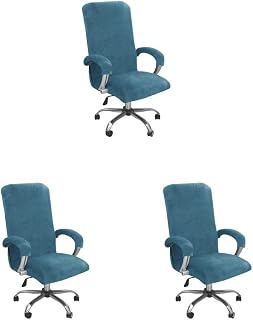 Timcryxient Juego de 3 fundas para silla de computadora de oficina, antideslizantes, resistentes al desgaste, a prueba de polvo, de poliéster, gruesas, color azul pavo real, XL