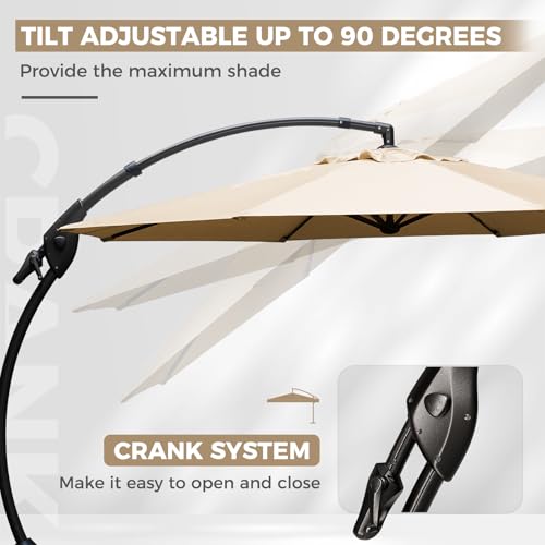 Image of Grand patio 12FT Sunbrella Cantilever Round Umbrella with Base, Flax