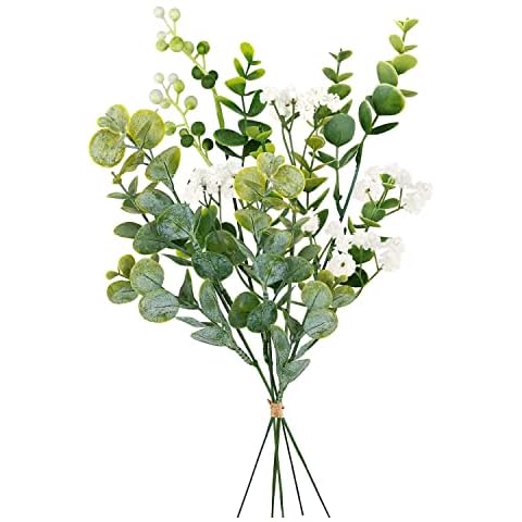 4pcs Eucalyptus Stems Decor Artificial Flowers Fake Eucalyptus Decor Fake Flowers Faux Greenery for Home Office Wedding Centerpiece Flower Floral Arrangement Cover