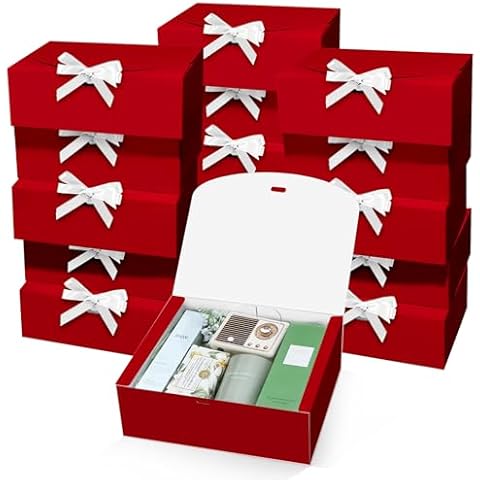 PEKGRIL 15 PCs Gift Boxes with Lids, Red 10X8X4 Inch Gift Boxes, Bridesmaid Proposal Box with Ribbon, Kraft Paper Boxes for Wedding, Packaging, Present, Birthday, Christmas, Party Cover