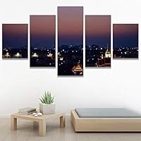 SIGNWIN 5 Panel Canvas Wall Art Building Cityscape for Home Decorations Ready to Hang - 60