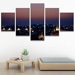 SIGNWIN 5 Panel Canvas Wall Art Building Cityscape...