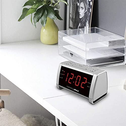 Hannlomax Hx-138Cr Alarm Clock Radio, Pll Am/Fm Radio With Preset Radio, 1.4" Red Led Display, Dual Alarm (Silver) #TOP1