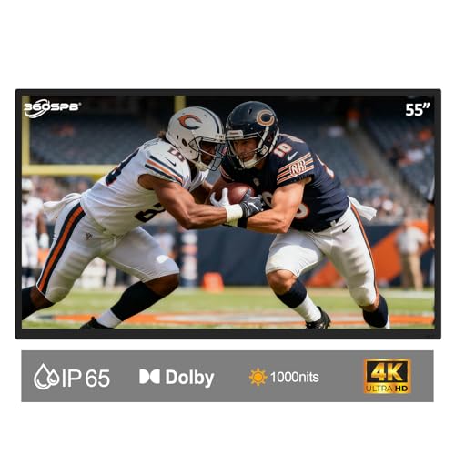 360SPB 55' Outdoor TV, 4K Ultra HD Outside TV, 1000nits Sunlight Outdoor TVs, IP65 Weatherproof TV, Voice Control, Screen Mirroring, Compatible with Dolby, Family Patios & Terraces, Local News, Sports