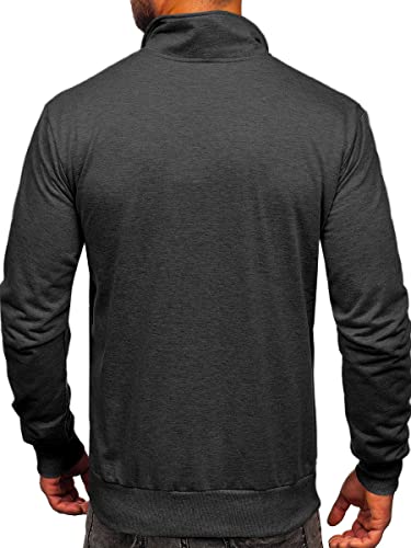 Men's Full Zip Up Active Track Jacket Mock Neck Long Sleeve Casual Sweatshirts Dark Grey #TOP3