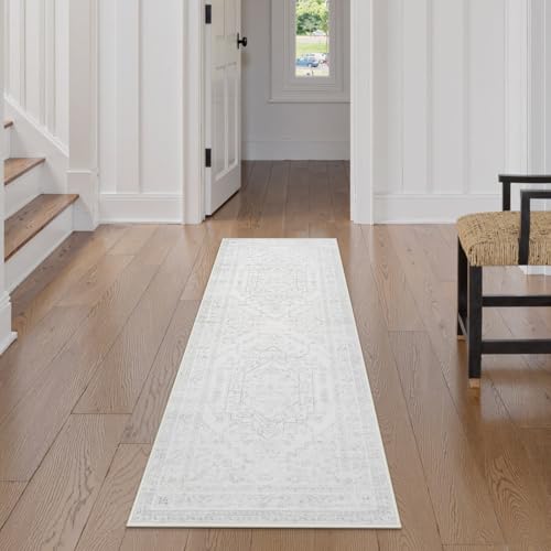Uphome Boho Kitchen Runner Rug, 2x5 Washable Hallway Runner Rugs Non Slip, Soft Modern Entryway Carpet Runners Low Pile, Non Shedding Rug Runner for Laundry Bedroom Bathroom, Ash White by Uphome - Used condition - Image 7