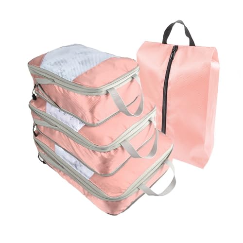 Four-Piece Travel Compression Storage Bag Portable Waterproof Clothing Storage Bag(Pink)