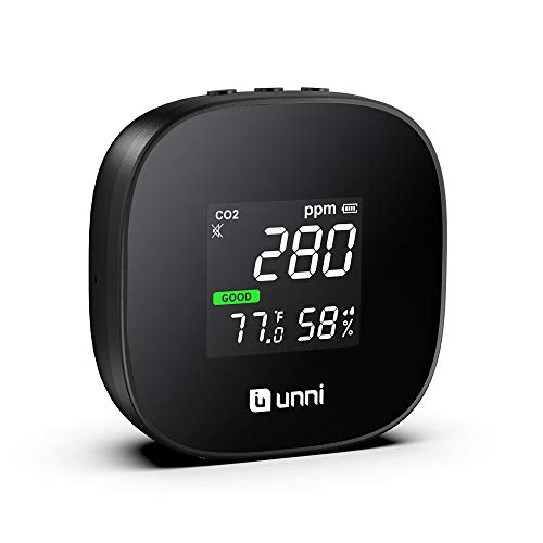 U UNNI Indoor CO2 Meter, Air Quality Monitor with Temperature and Humidity, Carbon Dioxide Detector, NDIR Sensor, Real-time Reading, IAQ Level Indicator, Concentration Alarm Device, 400~5000ppm Range