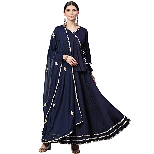 Image of Divena Navy Blue Embroidered lehenga dupatta set