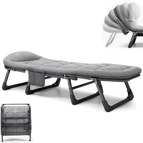Cama Plegable portátil de 6 Posiciones para Camping con colchón cómodo – Cama Plegable para Viajes, hogar, Oficina y Siestas – Ligera y fácil de Guardar