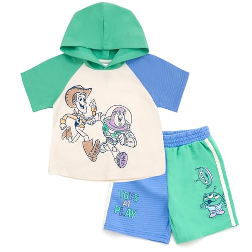 Disney Toy Story Infant Baby Boys Pullover Hoodie and French Terry Shorts Off White/Sea Foam Green/Blue 24 Months