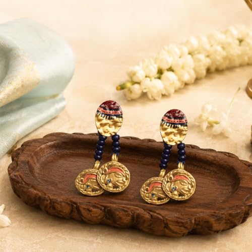 Image of Royal Queen & Empress Handcrafted Tribal Dhokra Earrings Collection for Women - Wooden, Fabric & Round Statement Ethnic Designs in Multiple Colours