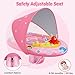 EZIGO Baby Pool Float with Canopy UPF50+ Sun Protection, Inflatable Kids Pool Floats with Ocean Animal Toys for Baby 6-36 Months, Infant Swimming Float with Adjustable Safety Seat for Boys Girls Pink