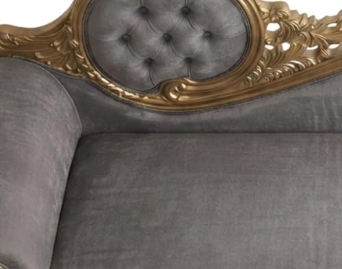 Image of Victorian Style Chaise Lounge, Tufted Cream Upholstery, Mahogany Wood Frame, Classic Living Room Furniture (Grey)