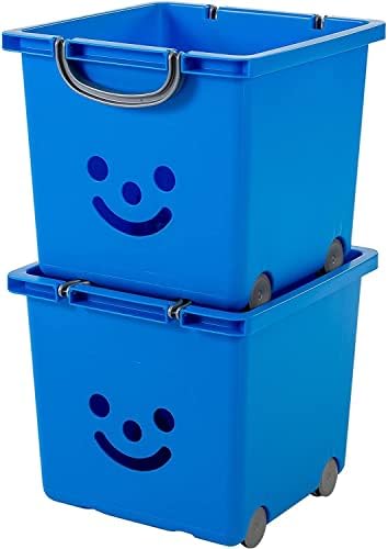 Iris Ohyama, Box, Bins, Kids Toy Organizer, Set of 2, 25 L, BPA Free, Ergonomic Handles, Living Room, Bedroom, PlayRoom - KCB-32 - Green