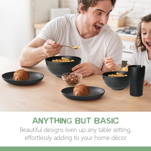 Teivio 80-Piece Kitchen Plastic Wheat Straw Dinnerware Sets for 8, Dinner Plates, Plates and Bowls Sets,Cups, Flatware, Dishwasher Safe, Unbreakable Apartment Outdoor Camping Dishes, Black - Thumbnail 6
