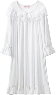 Niñas Ropa de Dormir de Verano Vestido de Noche de Manga Larga con Ribete de Encaje Camisones Sueltos Lindo Bonito Vestido de Dormir de Algodón para Niñas Edades 2 3 4 5 6 7 8 Años Rosa Blanco