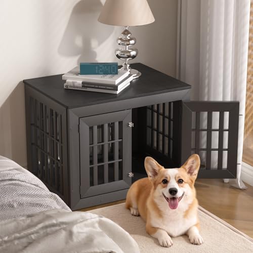 Snuowu 32" Heavy-Duty Dog Crate Furniture for Small/Medium Dogs, Rustic Wooden Dog Cage Kennel Indoor Furniture, Decorative Pet House End Table, Black by Snuowu - Image 7