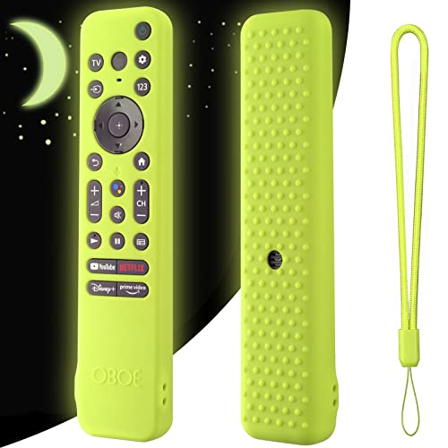 Image of Oboe Silicone TV Remote Cover Case Compatible with Sony Smart Tv 2022 Voice Remote RMF-TX 800U & RMF-TX 900U Remote Cover with Lanyard (C-Glow in Dark Green) [Remote NOT Included]