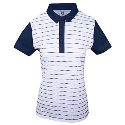 Image of Island Green Golf Ladies Contrast Sleeve Breathable Moisture Wicking Flexible Polo Shirt Polo Shirt - Navy/While, Size 14