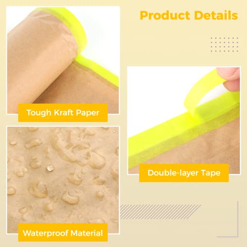 Yeesport 43 Ft X 6''/12''/18''/24'' Masking Paper With Double-Layer Adhesive Tapes,Waterproof Spray Paint Masking Paper, Drape Painter Paper For Automotive Wall Furniture Painting Protection #TOP3