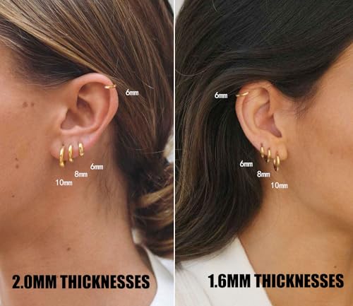Sweetkiki 6 Pairs Leightweight Small Gold Hoop Earrings Sets, Hypoallergenic Huggie Earrings in 14K Real Gold Plated, Tiny | Cartilage Hoop Earring | Helix Earrings | for Women Men 24/72