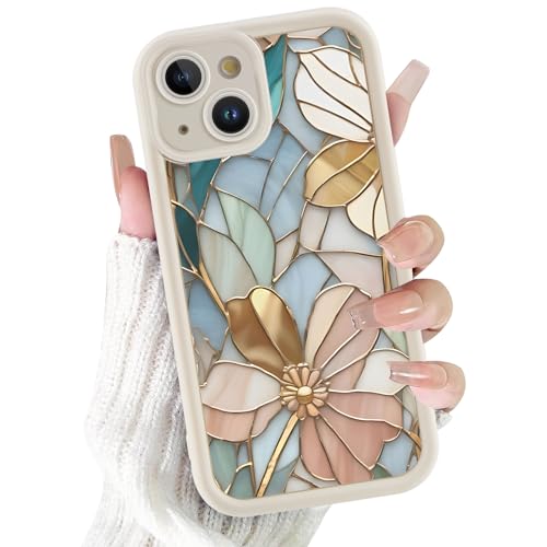Xylota Cover per iPhone 13, Aesthetic Disegni Moda Beige Silicone Custodia con Fiori Motivo, TPU Donna Sottile Morbido Antiurto Bumper Protettiva Case Custodie per iPhone 13 6,1'' - 01
