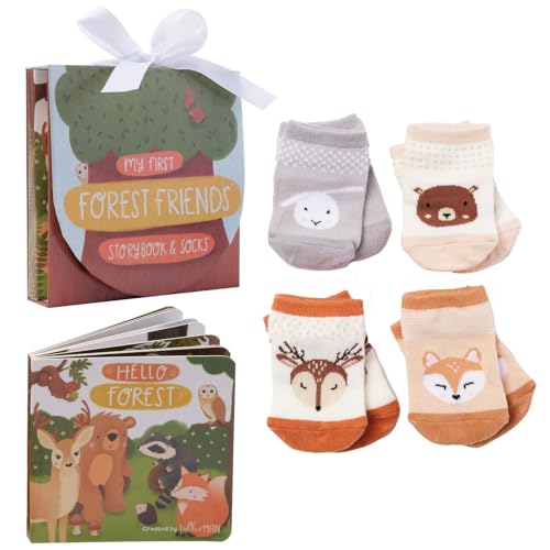 Image of Tickle & Main Woodland Forest Friends Baby Book - 5-Piece Set for Infants 0-12 Months, Includes Storybook and 4 Pairs of Animal Socks - Forest Theme Baby Stuff - Forest Baby Stuff