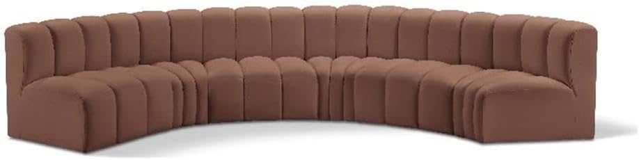 BOWERY HILL Modular Sectional Sofa, 151" W x 61" D x 30" H, Cognac Vegan Leather Upholstery, Deep Channel Tufting, Contemporary Design, Versatile Living Room or Home Office Seating