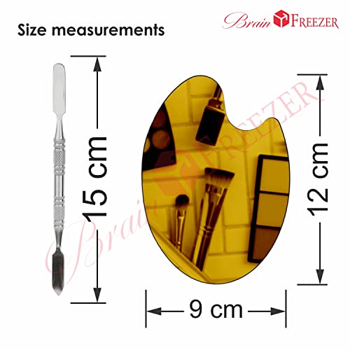 Image of Brain Freezer Shiny Makeup Palette With Stainless Steel Oval Shape Spatula, Golden 100 g