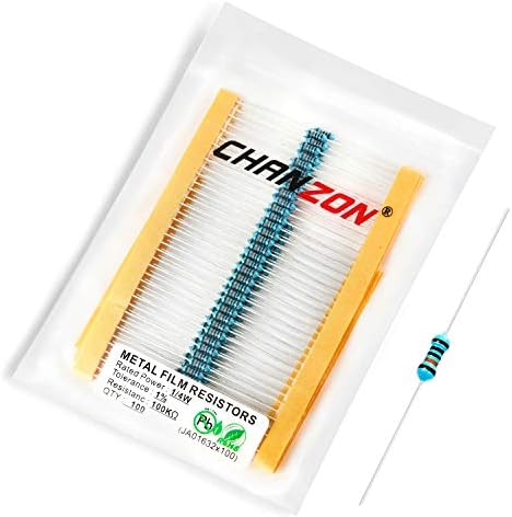 Chanzon 100pcs 1/4W (0.25W) 1 Ω ohm Metal Film Fixed Resistor 0.01 ±1% Tolerance 1R MF Through Hole Resistors Current Limiting Rohs Certificated