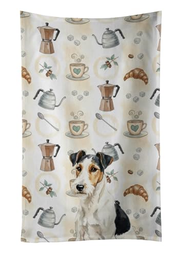 Caroline's Treasures Smooth Fox Terrier Coffee Bar Kitchen Towel Velour Plush Front and Cotton Loop Back Machine Washable