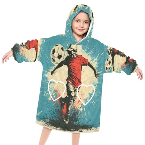 Wearable Blanket Hoodie for Kids, Gothic Football Fleece Sweatshirt Blanket Sports Football Oversized Blanket Sweatshirt with Pocket Flannel Warm Hooded Blanket 6-10 Year Old Girl Boy Gift, One Size