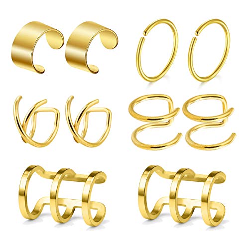 AVYRING 5 Paires Acier Chirurgical Ear Cuff Faux Piercing Nez Anneaux Septum Piercing Oreille Helix Cartilage Faux Piercing Nez Lèvre Anneaux - Or Cover