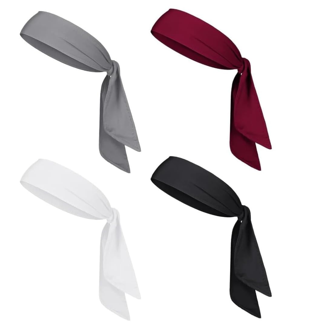 PlutoProm Sweat Wicking Polyster Long Tie Headband Streatch Hairband for Men - Bandana Headband - Sports, Running, Football, Workout Sweat Headband for Men - (Black,White,Grey, Maroon)