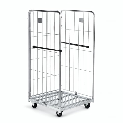 Image of Horison Industries 1715x800x715mm Steel Roll Unit Mesh Pallet Cage with 3 Removable Sides & 100mm Nylon Castors, 500 kg UDL Heavy Duty Metal Storage Unit for Warehouse, Cage for Crates Storage Boxes