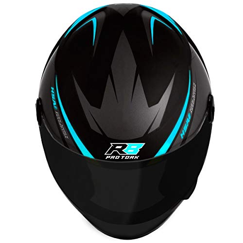 Capacete Moto R8 Pro Tork 58 Viseira Fume Preto/Azul Claro