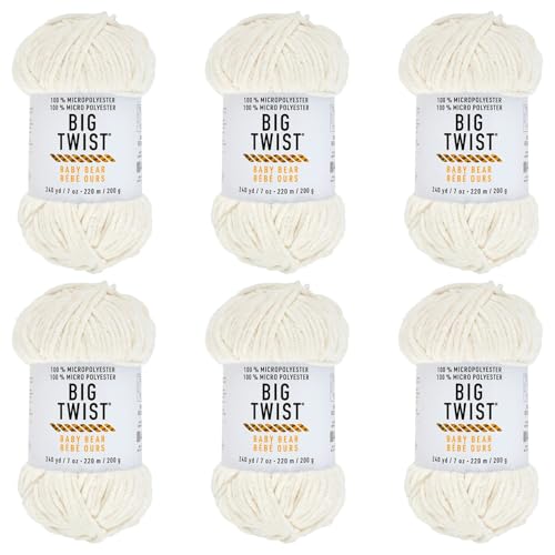 Big Twist Cozy Cub Yarn by Loops & Threads – Super Bulky (6) 100% Polyester Chenille Yarn, Soft & Plush for Knitting & Crochet Blankets, Hats, Scarves & Crafts, 241 yd - 7 oz Skein, 6 Pack