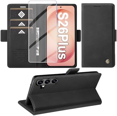 Giyer Handyhülle für Samsung Galaxy S26 Plus Hülle mit Schutzfolie, Schutzhülle PU Leder Wallet Flip Case Standfunktion Kartenfach Stoßfest Klapphülle für Samsung S26 Plus 5G Cover