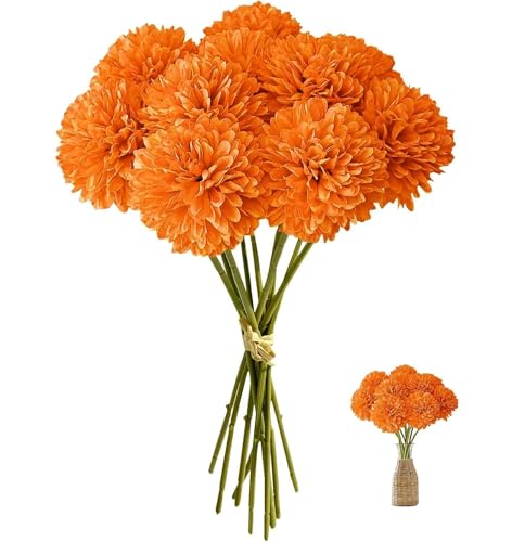 GIUSOBG Hortensia Artificielle,12 Pièces Artificielles Hortensia Fleurs Artificielles Déco Fausse Fleur Decoration Plantes Faux Soie Bouquet de Simulation,pour Mariage Maison Hôtel Fête (Orange)