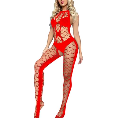 Frauen Sexy Persönlichkeit Mode Hängenden Hohl Fischernetz Kleidung (Red, A)