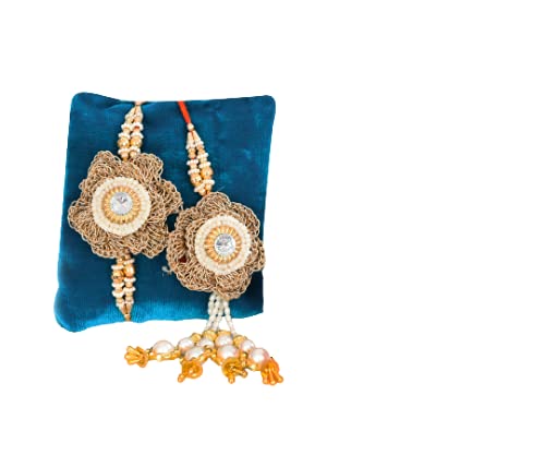Image of NUTRI MIRACLE Rakhi Dry Fruit & Nut Gifts With Golden Floral Bhai Bhabhi Pair,Cashews,Almonds,Raisins,Pistachios And Silk,450gm