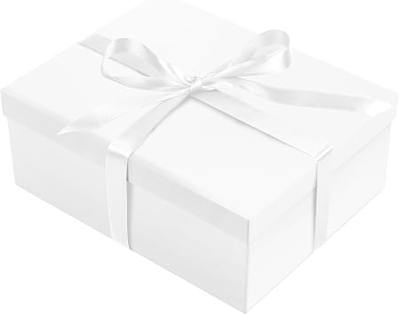 ysmile White Gift Box with Lid for Present Large Collapsible Gift Box with Filler Paper Ribbon for Birthday Anniversary 12.6x9.8x4.9