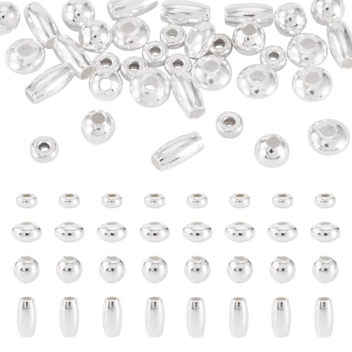 Magibeads 40Pcs 4 Styles 3-6mm 925 Sterling Silver Beads for Jewelry Making Assorted Silver Findings Loose Spacer Beads for Bracelet Necklace Earring DIY Crafts
