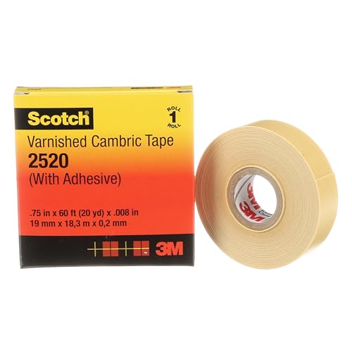Scotch Varnished Cambric Tape 2520, Flexible, Electrically Insulating, Moisture Resistant, Smooth Finish, Yellow Color, 8 mil, 3/4 in x 60 ft, 1 Roll/Carton, 20 Rolls/Case by 3M - Image 3